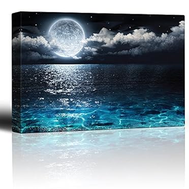 Moon Illuminating The Clear Ocean B - Canvas Art