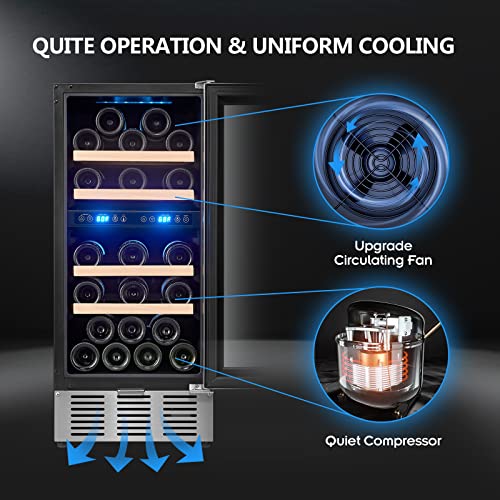 Karcassin Wine Cooler 15 Inch, Wine Refrigerator Dual Zone 30 Bottle
