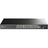 Cudy 27Port 10/100Mbps PoE+ Unmanaged Switch,24PoE 300W, FS1026PS1 | 24x 802.3af/at FE, 2x GbE upstream, 1x fiber, full PoE budget, 10.8 Gbps capacity, port isolation/250m mode DIP, watchdog