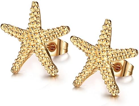 Stainless Steel Fashion Starfish Ear Stud Earrings for Women,Gold,Diameter 15mm