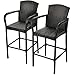 Tangkula Set of 2 Patio Bar Stools Indoor Outdoor Use Wicker Rattan Barstool with Footrest for Garden Pool Lawn Backyard Study Steel Frame Bar Chairs Furniture (Dark Brown 47