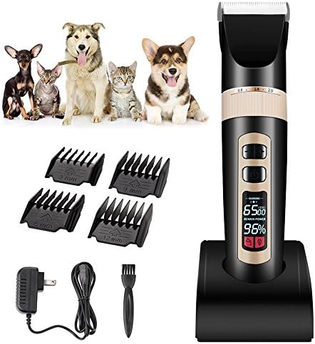 Pet Grooming Clippers,dog shearing machine LED screen Rechargeable Cordless 3 speed running coat Fur Care Kit Silent Hair Trim For Small To Large Dogs Cats Other Animals (black)