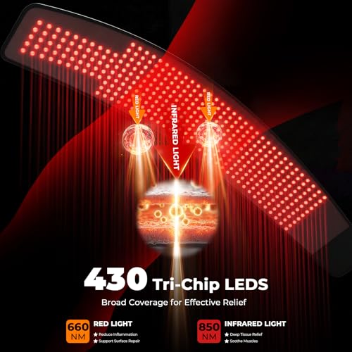 LTW Flagship Red Light Therapy Belt, 430 LEDs Infrared Red Light Therapy for Body, 660nm & 850nm Near Infrared Wrap with Vibration for Back Pain Relief, Waist, Belly, Shoulder (49.2" x 9.1" 430 LEDs)