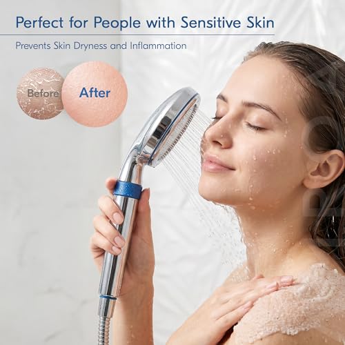 Premium High Pressure Shower Head with Handheld, 9-Layer Filtration System, 3 Replaceable Cartridges for Hard Water, Removes Chlorine, Helps Reduce Dry Itchy Skin, Water Softener Filter Beads, Chrome