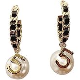 Vintage Number 5 Pearl Hoop Earrings Pearl Earrings Woman Earring Fashion Jewelry for Gift