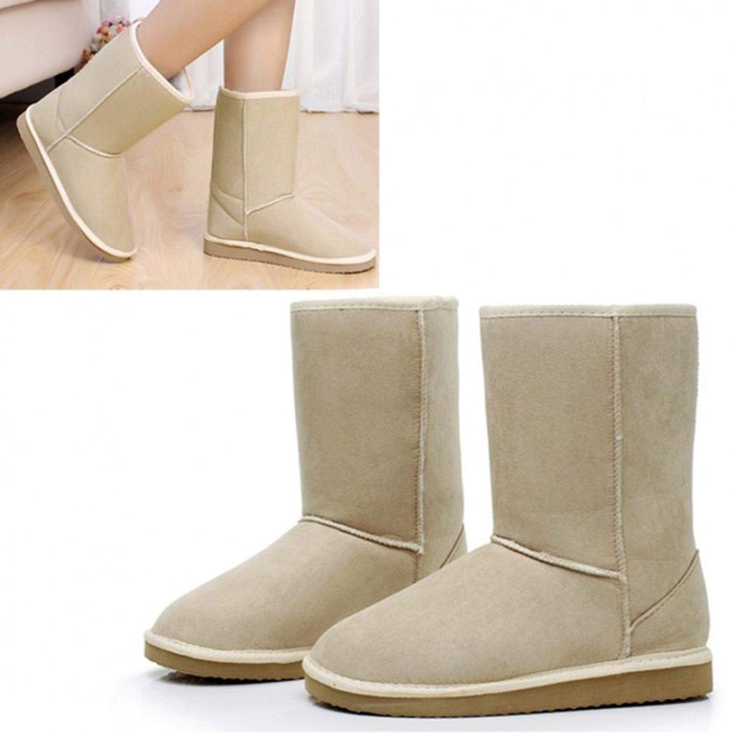 FANEO Women Solid Color Keep Warm Flat Heel Shor Snow Boots Beige