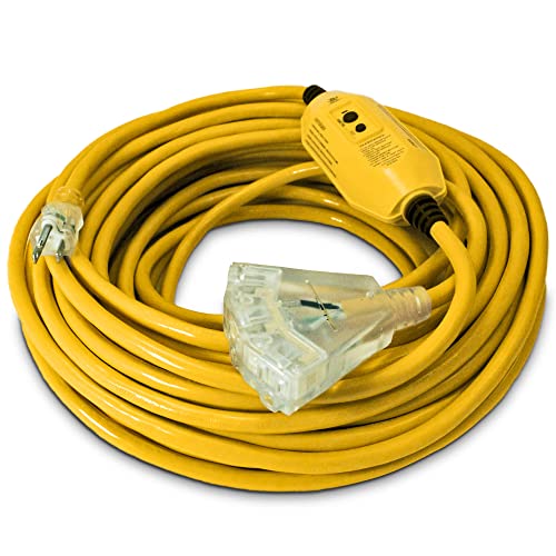 100ft GFCI 12/3 Heavy Duty 3Outlet SJTW Indoor / Outdoor Yellow