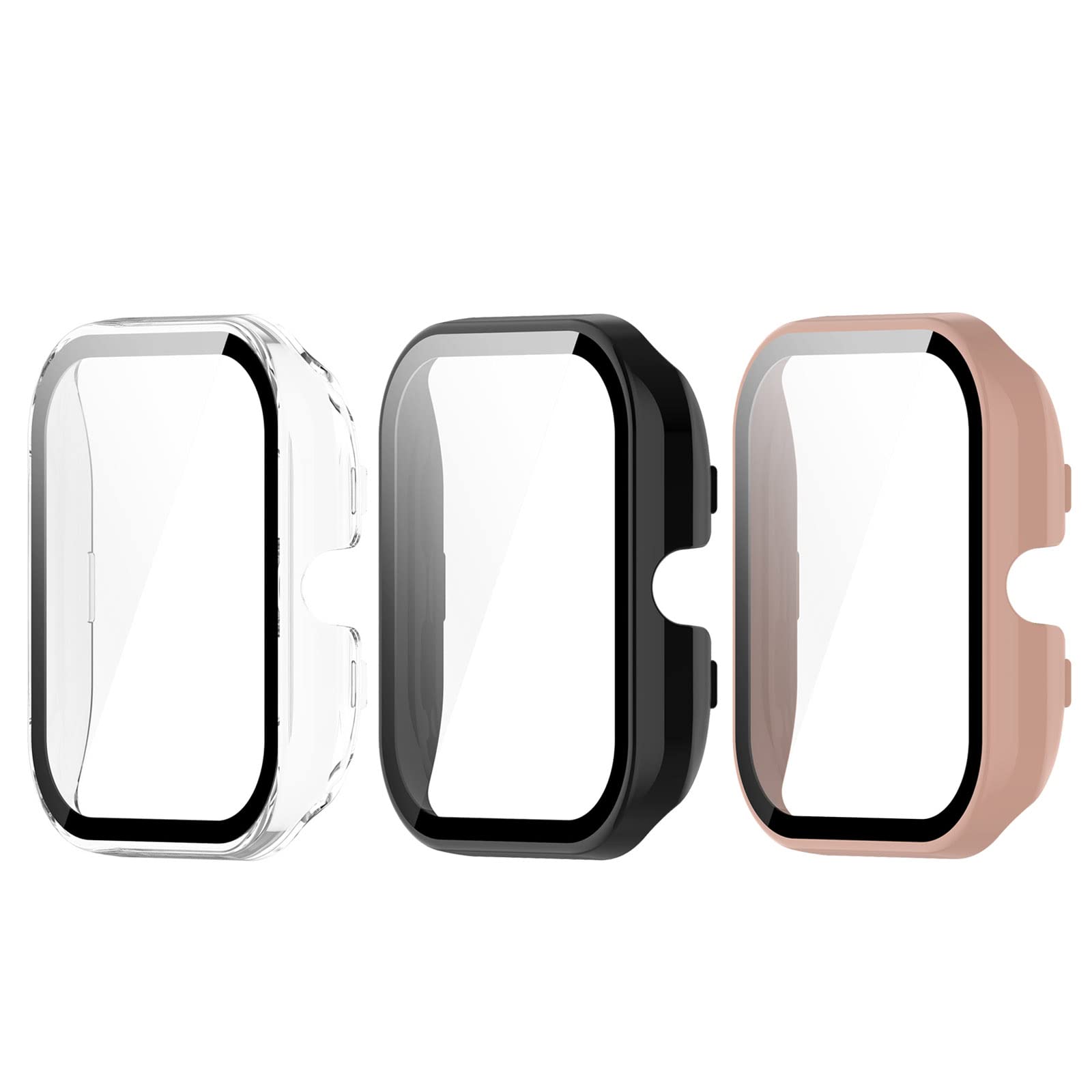 Chofit Cases Compatible with Amazfit GTS 4 Mini Screen Protector, PC Protective Case HD Tempered Glass Film for GTS 4 Mini Smart Watch (Black+White+Pink)