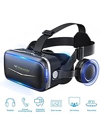 pansonite 3d VR Headset Realidad Virtual anteojos panorámica de  360 ° con auriculares estéreo integrados   Gran experiencia de inmersión de visualización VR Headset HD VR anteojos Negro