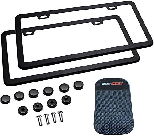 Pack Of 2 Black License Plate Frames For Cars ,Universal Custom Design ,Easy To Install ,By RiderPlate