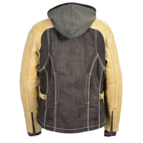 Motorcycle Womens Denim & Vintage Baige Leather Jacket with removable huddy Vent (XL Regular)