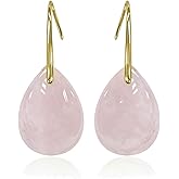 Rose Quartz Earrings, Teardrop Dangle Earrings with Gold Tone Ear Hook, Boho Pink Jewelry for Women