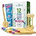 EcoTime Organic Bamboo Toothbrush Premium Set for KIDS - 12-Pack with Colorful Bristles Toothbrush Holder HOURGLASS BONUS and Infographic - Biodegradable Handle - BPA Free Soft Bristles - Eco-Friendly