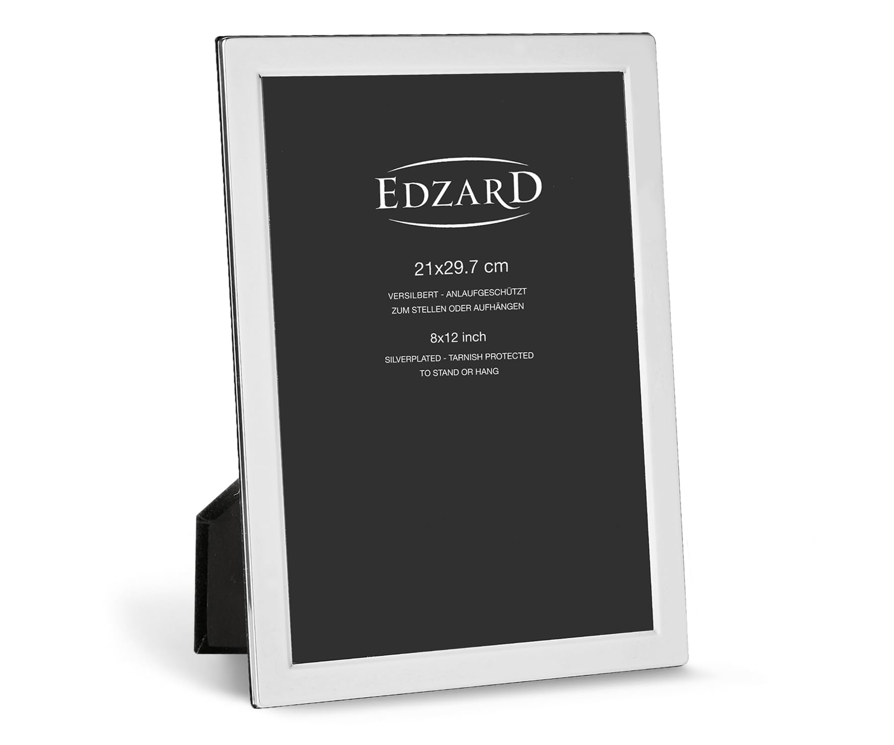 Edzard Silver Plated Photo Frame 8"x12" (20x30 cm) DIN A4 Salerno, Non-Tarnishing, High Gloss Finish, Real Glass Front & Premium Velvet Back, Portrait or Landscape Display