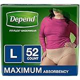 Depend FIT-FLEX Incontinence Underwear for Women, Maximum Absorbency, L, Tan, 52 Count (Packaging may vary)
