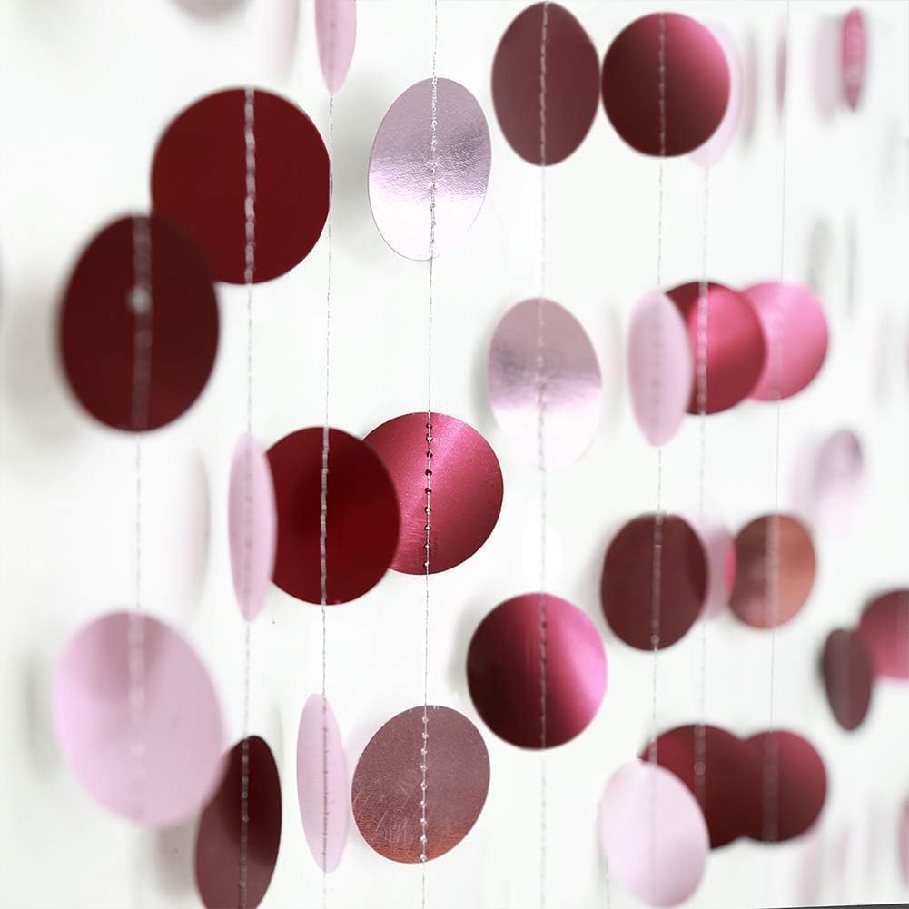 Cheerland Pink Burgundy Circle Dots Garland Kit Polka Dot Pink Streamer Party Decoration Hanging Decor Wedding Backdrop Birthday Banner Engagement Bridal Baby Shower Valentine Girls Bedroom Decoration