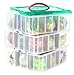Christmas Plastic Ornament Storage Container / 3 Stackable Snap Together Box Trays - Bundled with Ribbon container & cloth