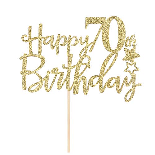 Gold GlitterHappy 70th Birthday Cake Topper,Hello 70,Cheers to 70 Years,70 & Fabulous Party Decoration