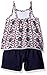 Nautica Girls' One Piece Printed Romper with Challis Top and Jersey Knit Short, Navy, 24 Months