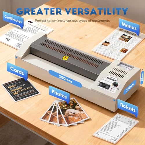 CGOLDENWALL A3 Laminator 68-250 Micron, 4 Rollers Laminator Machine for Hot/Cold Lamination, Fast Heating, Anti-Jamming, with Starter Kit (3 Types of Pouches Included)