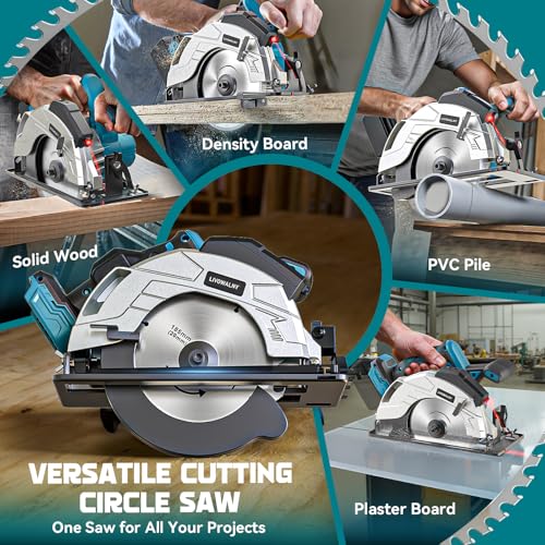 LIVOWALNY Circular Saw Compatible with Ma-kita 18V Batteries, Hand Circular Saw 66 mm with Saw Blade Ø165 x Ø20mm, Angle Tilt Adjustable without Tools (Tool Only)-Blue