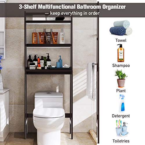 Tangkula Bathroom Space Saver, Over The Toilet Storage Rack, Free Standing 3Shelf Bathroom