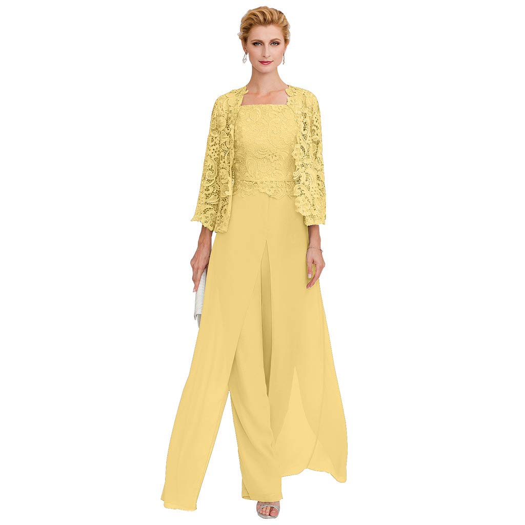 TS Pantsuit Straps Floor Length Chiffon Corded Lace Split Front Mother