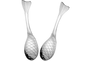 NULYLU 2pcs Fish-Shaped Stainless Steel Serving Spoons Spoon for Soup Porridge Desserts Grains with Unique