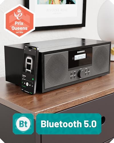 Bluetooth Dab+ Radio and CD Player | 60W Stereo System for Home | Built-in Speakers, LED Display | Dual Alarm, 20 Presets and FM | USB, MP3, AUX | Remote Control | OAKCASTLE DAB500