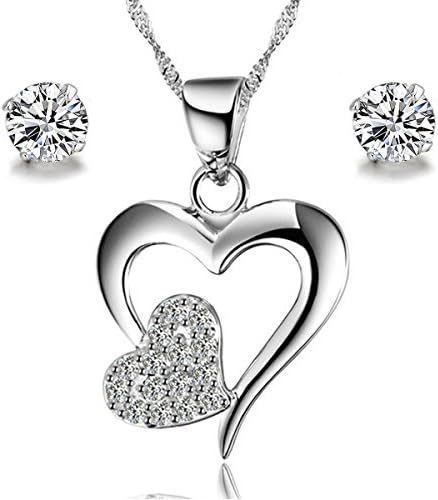 Gilind 925 Sterling Silver Heart Necklace and Earrings Set for Women + Gift Box