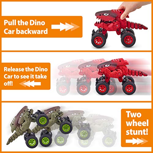 CHUCHIK Dinosaurs Pull Back Car Toy. New Model Dinosaur Toys Vehicles for Kids and Toddlers. Dino Cars Monster Trucks are a for Boys and Girls 2 3 4 5 6 Year Old (Red-Green)
