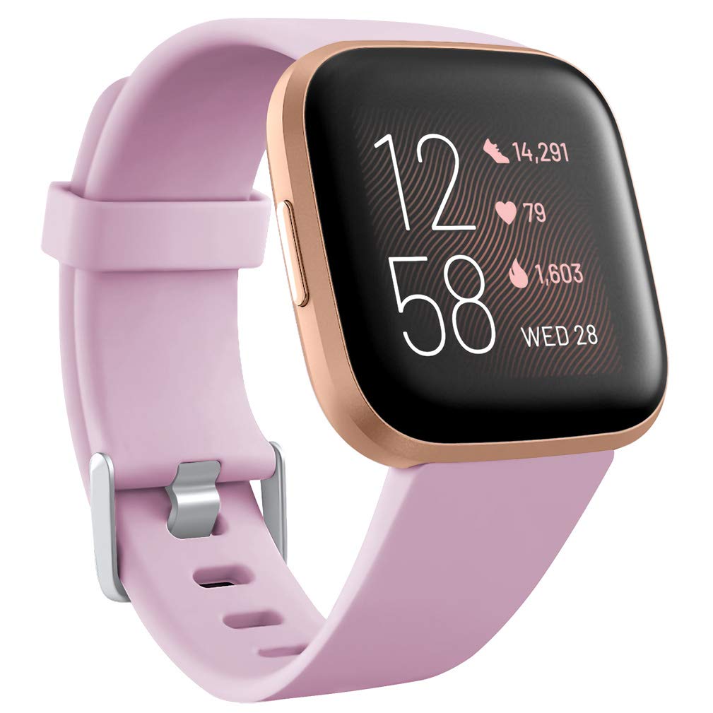 Wepro Compatible with Fitbit Versa Strap/Fitbit Versa 2 Strap - Smooth Silicone Classic Replacement Wristband Straps for Fitbit Versa/Versa Lite/Versa 2, Large Lavender