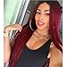 AISI HAIR Long Straight Wig Ombre Red Synthetic Hair Middle Part Heat Resistant Wigs for Women 2 Tone Dark Roots Wig