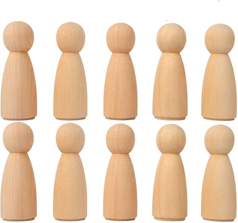 unpainted wooden peg dolls