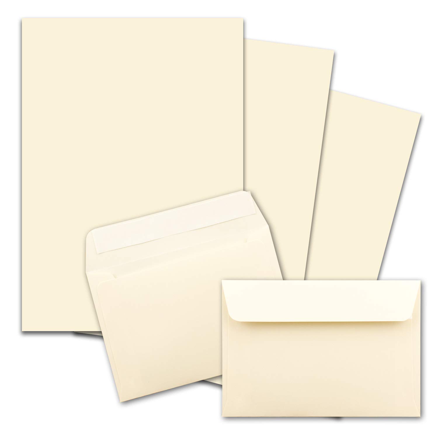 25 x Letter Paper Sets A4 with C6 Envelopes, Self-Adhesive, Cream Vanilla, Matte Writing Paper with Envelopes, FarbenFroh by Gustav Neuser