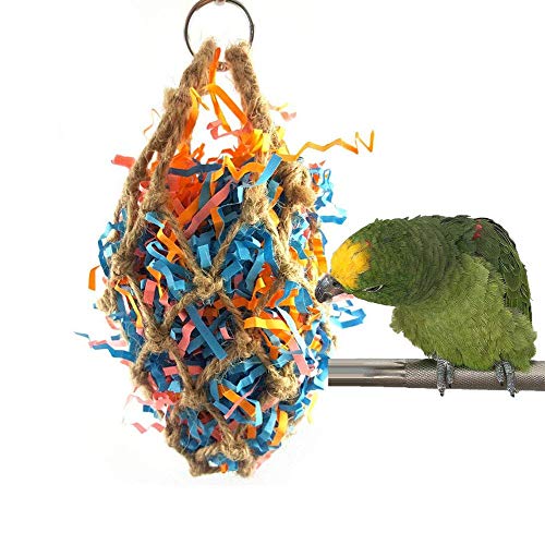 Keersi Jute Paper Strips Bird Chew Toy Pet Parrot Parakeet Cockatiel Conure Cockatoo African Grey Macaw Eclectus Amazon Lovebird Finch Budgie Cage Supply Accessories