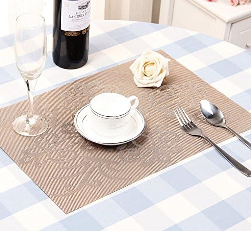 HPYP Deluxe Placemats for Table Heat-resistant,Anti-skidding Crossweave Woven Non-slip Insulation Placemat Washable Table Mats Set of 4 (Flower Coffe)