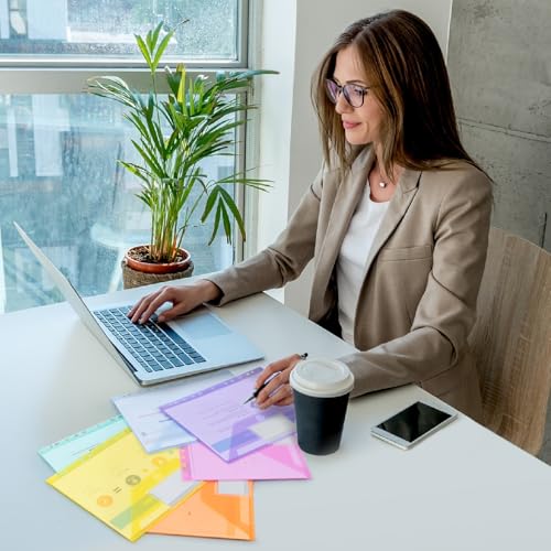MOWETOO 24 Pieces A4 Document Bags, A4 Document Folder for Filing, 11 Hole Document Pockets, Zipper and Label Pocket, Document Organizer Folders (6