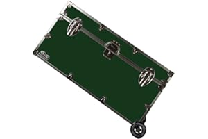 C&N Footlockers - Large Undergrad Storage Trunk w/Wheels - Made in the USA - Only STEEL Footlocker on Amazon - Durable Chest with Lid Stay - 32 x 18 x 16.5 Inches (Dark Green)