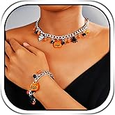 Sixexey Halloween Jewelry Set Silver Necklace Sets Halloween Pumpkin Jewelry Necklace for Women