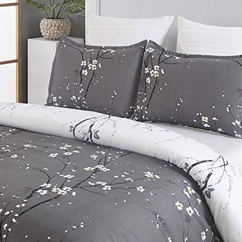 YEPINS Soft Brushed Microfiber Duvet Cover Set with Zipper Closure and Corner Ties, Tree Branch Printed Pattern, Dark Grey and White Color, Reversible Design- Double Size(200x200CM) - Image 3