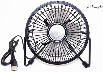 Ankong®Mini USB Table Desk Personal Fan (Metal Design, Quiet Operation; 3.9 feet USB Cable, High Compatibility - Black)