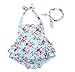 China Rose 50's Floral Ruffles Rompers Backless Dress Bathing Suit Swimwear