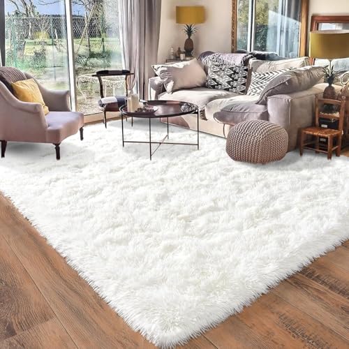 GGEROU Large Shag Area Rugs,Tie-Dyed Plush Fuzzy Rugs for Living Room, Anti Slip Fluffy Bedroom Rug,Large Area Rug Shag Shaggy Carpet for Bedroom,Nursery,Kids Room,Home Decor (White, 200 * 300cm)