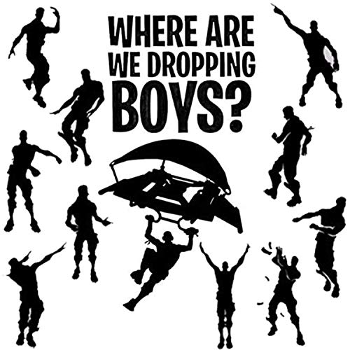 BESLIME 2Pcs Floss Dance Gaming Theme Wall Stickers - Personalised Black Parachute Decals for Children's Room and Game Room