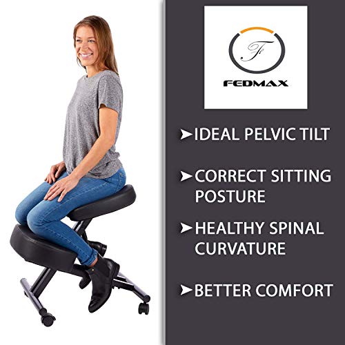Kneeling Chair with Orthopedic Back Pain Seat, Faux Leather - Manual Adjust, Helps Prevent Coccyx Pain, Kneeling Chair for Better Posture. (Renewed)