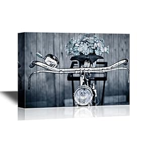 Canvas Wall Art - Old Bicycle and Flowers - Gallery Wrap Modern Home Art | Ready to Hang - 12x18 inches