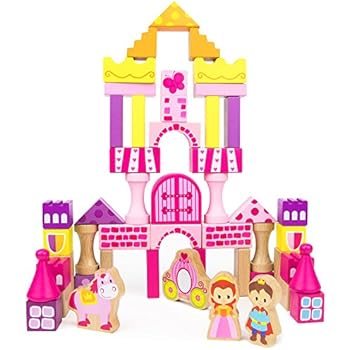 Imagination Generation Fairy Tale Kingdom Wooden Building Blocks, 50-Piece Princess & Prince Play Toy Set in Storage Drum
