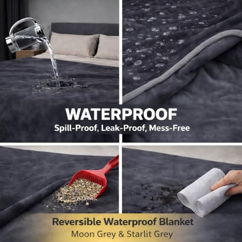 Bedding Aid Waterproof Reversible Blanket, Excellent Leakproof Protector Cover to Protect Bed Mattress, Sofa, Couch from Pee & Spills from Adults, Babies, Dogs, Pets (Dark Grey/Light Grey, 152x203cm)