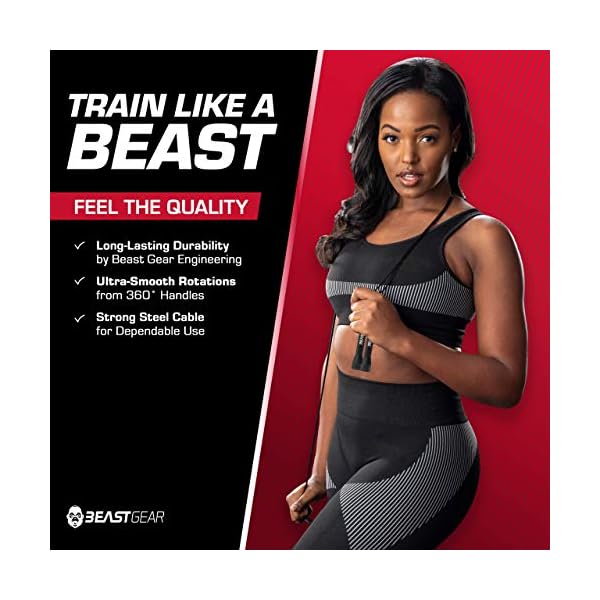 Beast-Rope-by-Beast-Gear--Speed-Skipping-Rope-for-Fitness-Conditioning-Fat-Loss-Ideal-for-Crossfit-Boxing-MMA-HIIT-Interval-Training-Double-Unders Beast Gear Skipping Rope, Steel Speed Fitness Jump Ropes, Lightweight and Adjustable Workout Equipment for Jumping, MMA…